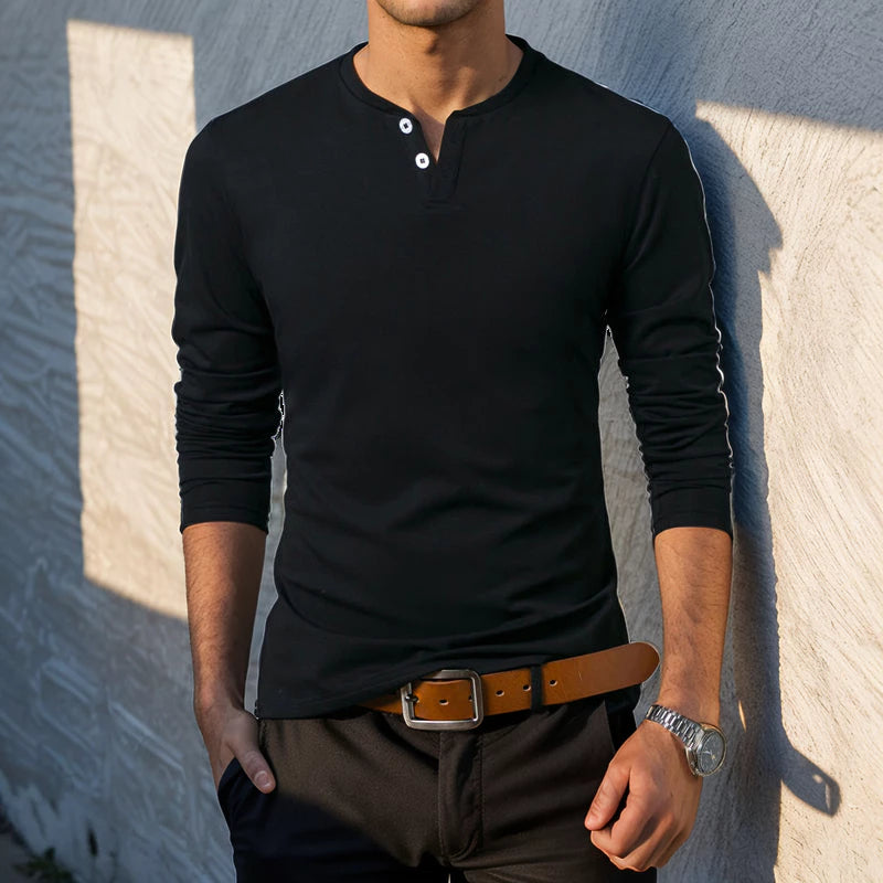 Camiseta Henley Masculina J Silver Slim Fit Manga Longa 2 Botões