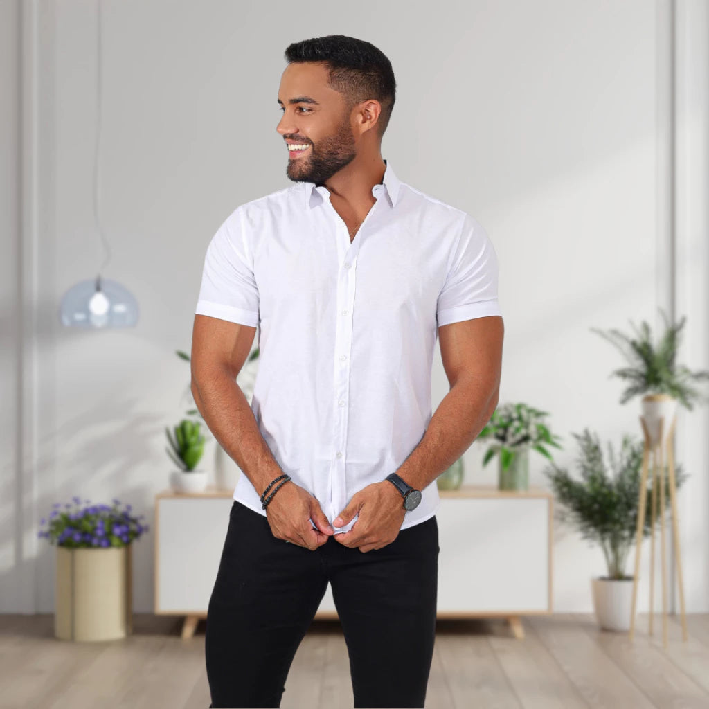 Camisa manga curta luxo slim lisa tricoline exclusiva oferta camisa não amassa e seca rapido