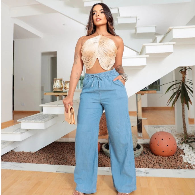 Calça Feminina Pantalona Jeans