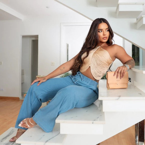 Calça Feminina Pantalona Jeans