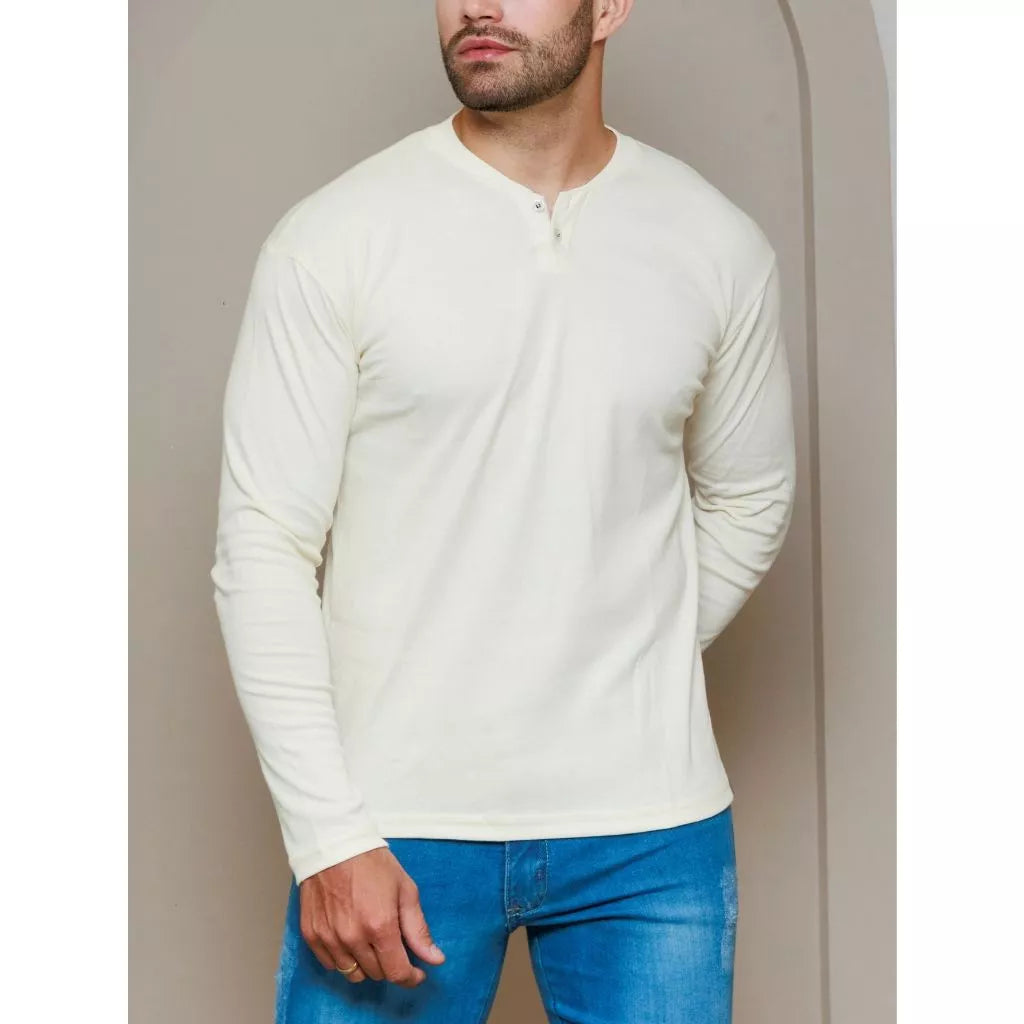 Camiseta Henley Masculina J Silver Slim Fit Manga Longa 2 Botões
