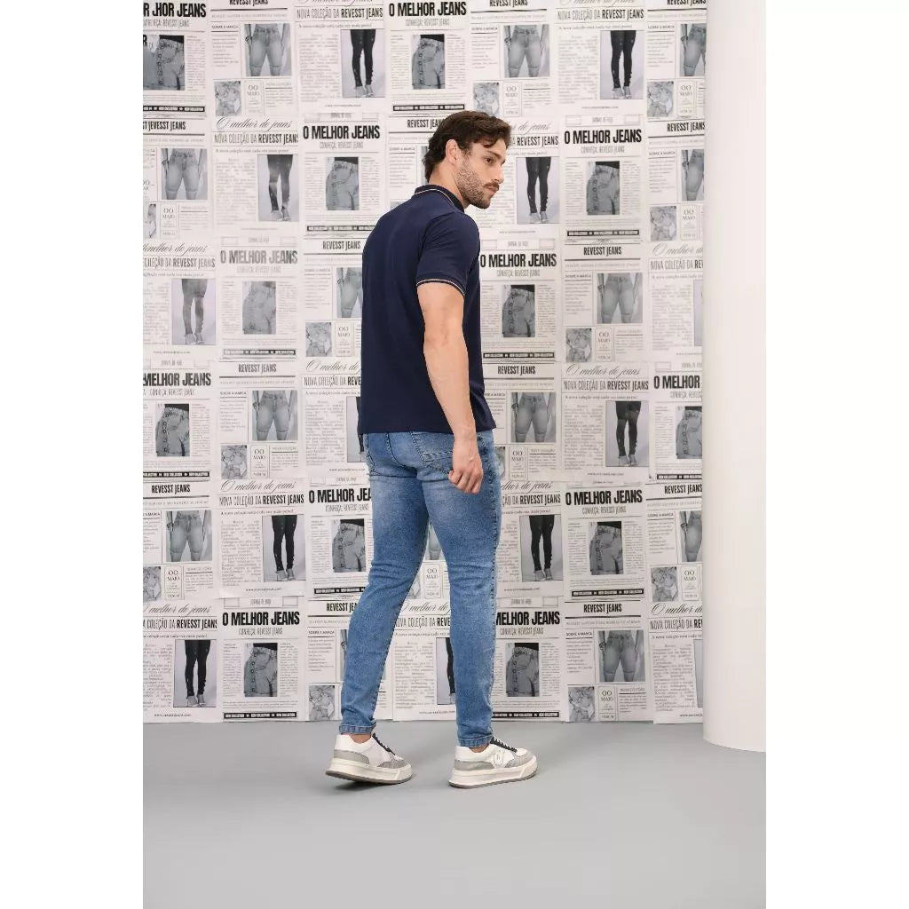 Calça Skinny Masculina Jeans Com Lycra, Tradicional Com Detalhe No Bolso Traseiro, Revesst Jeans