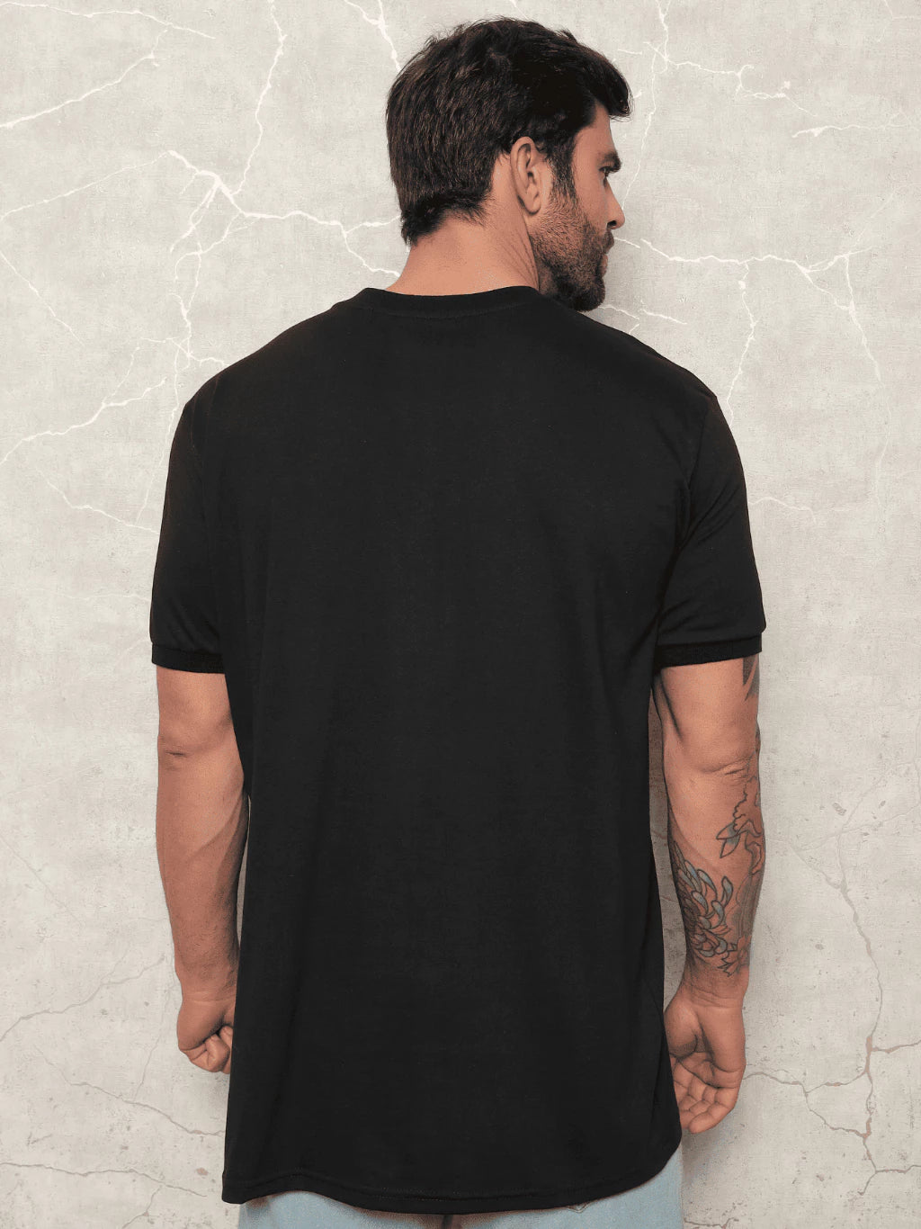 Camisa Básica Preta Masculina 100% Algodão Estilo Henley Portuguesa Social Casual Gola Botões Padre Slim