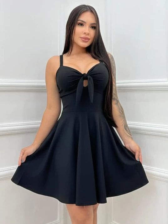 Vestido Feminino Estampado Rodado Alcinha com Bojo Amarração Frente Soltinho Dia Dia