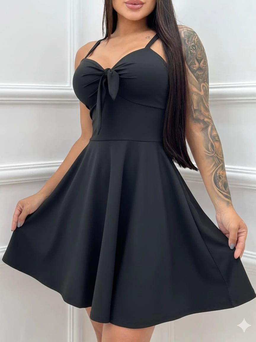 Vestido Feminino Estampado Rodado Alcinha com Bojo Amarração Frente Soltinho Dia Dia