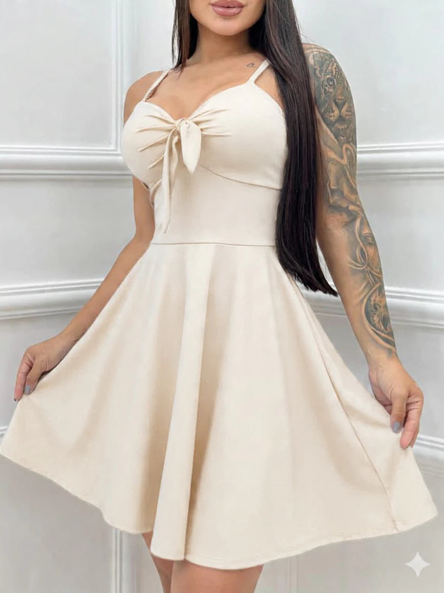 Vestido Feminino Estampado Rodado Alcinha com Bojo Amarração Frente Soltinho Dia Dia