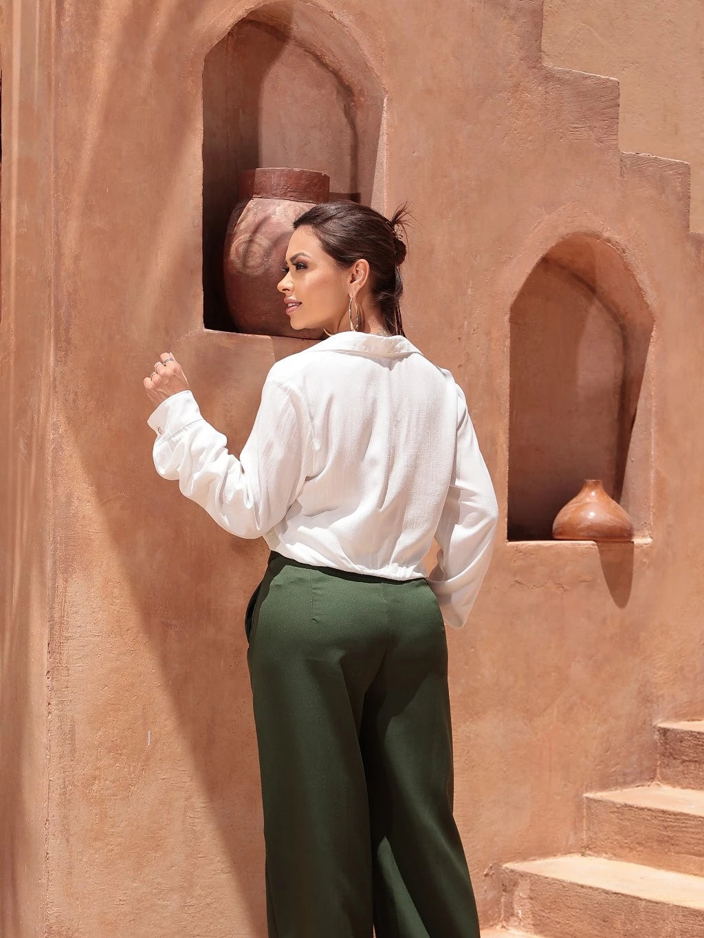 Camisa Feminino Social Manga longa Botões Tecido ViscoLINHO Lisa Casual chic Escritório passeio