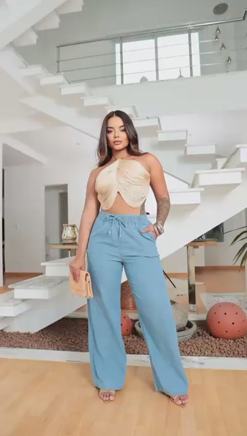 Calça Feminina Pantalona Jeans