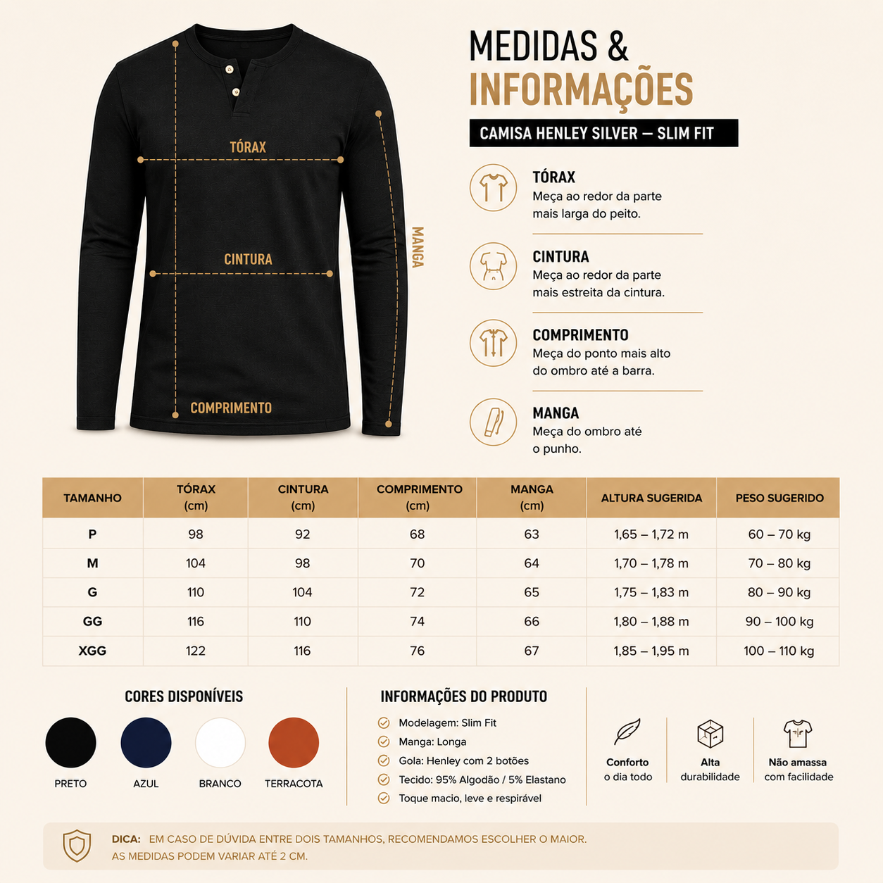 Camisa Henley Silver — Slim Fit