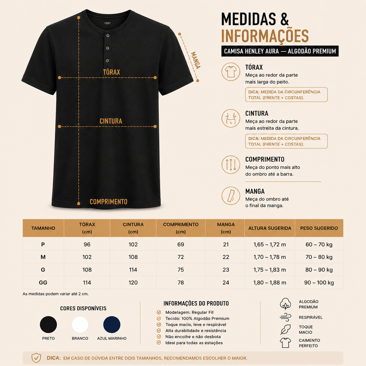 Camisa Henley Aura — Algodão Premium
