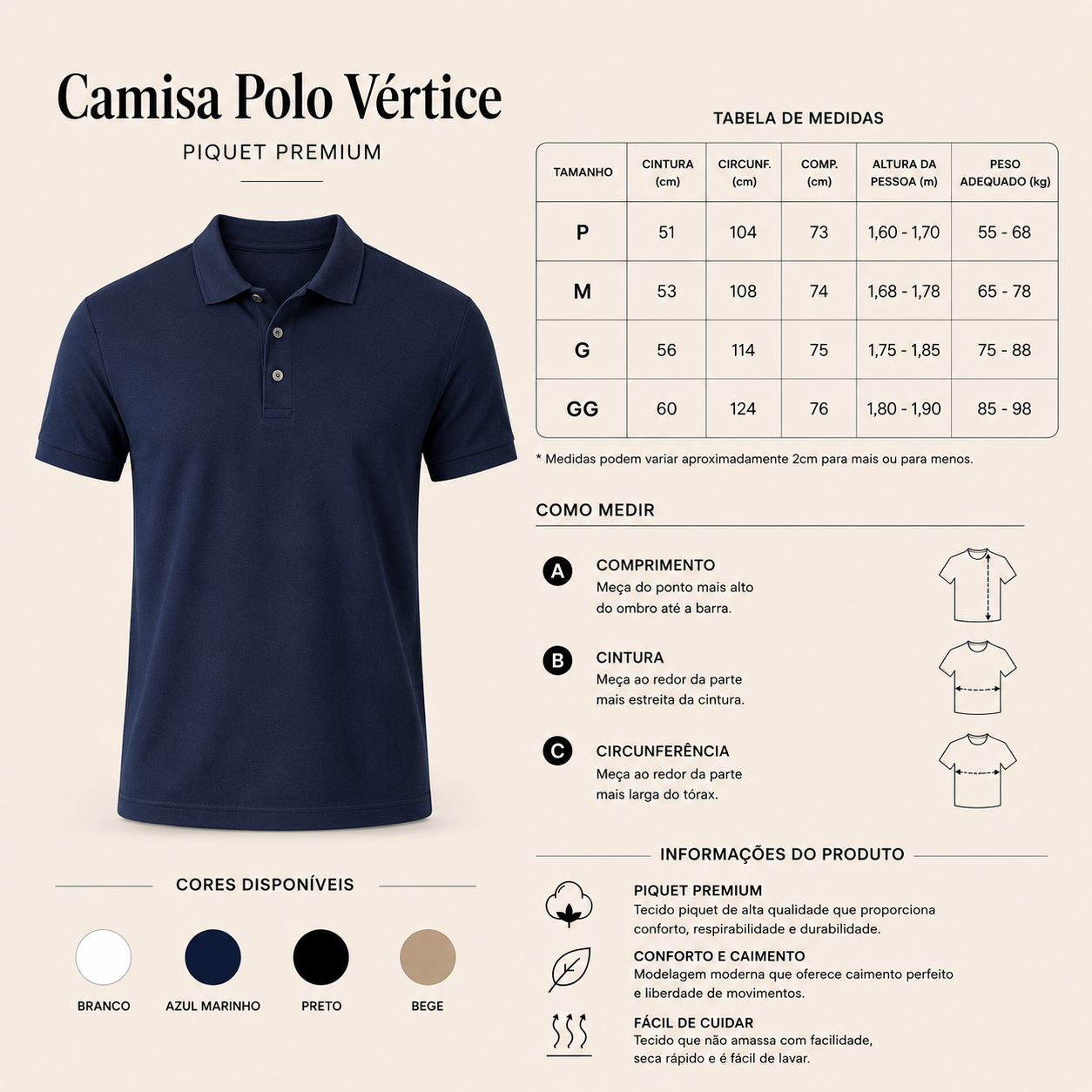 Camisa Polo Vértice — Piquet Premium