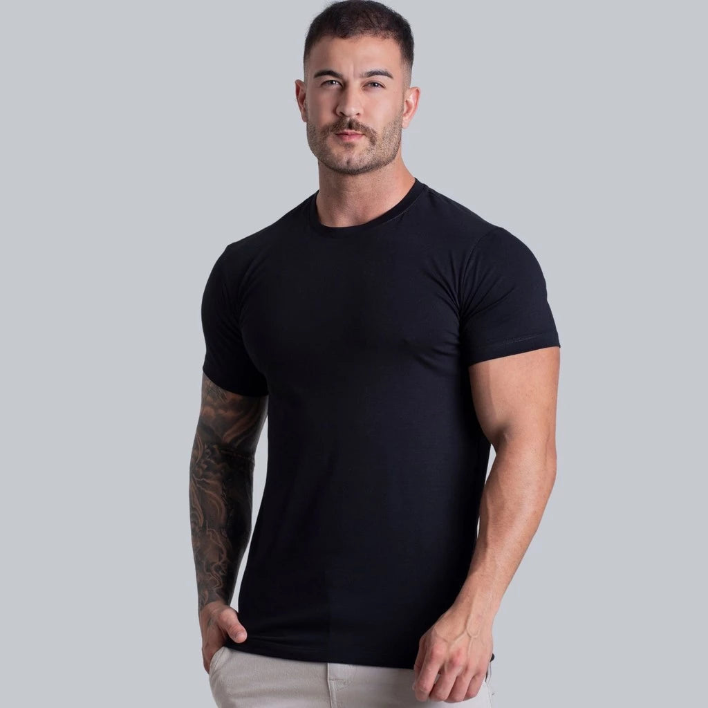 Camiseta Malha Algodão Egípcio Com Elastano Camisa Gola Redonda
